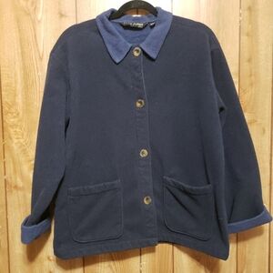Navy Blue Button Up Shacket With Light Blue Collar And Cuffs Med Friday Harbor